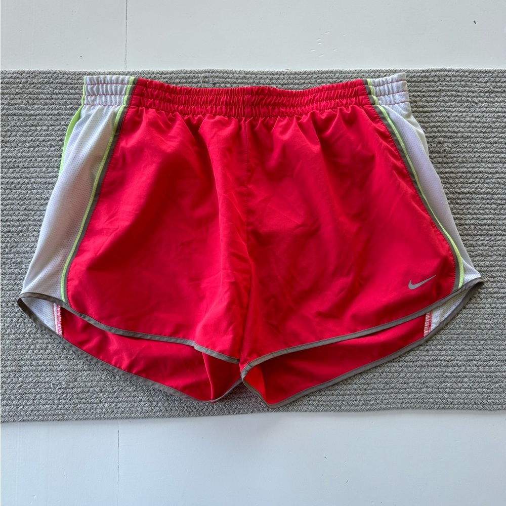 Nike Coral Red Lime Yellow Dri Fit Running Shorts Size Large